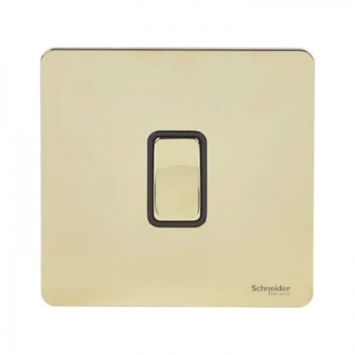 Schneider Electric Ultimate Polished Brass Screwless 16AX 1 Gang 2 Way Single Light Switch GU1412BPB