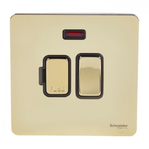 Schneider Electric Ultimate Polished Brass Screwless Flat Plate 13A Switched Fused Connection GU5411-BPB