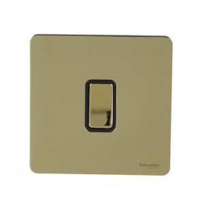 Schneider Electric Ultimate Polished Brass Screwless Switch 10A 1 Gang 2 Way Flat Plate Switch GU1412R-BPB