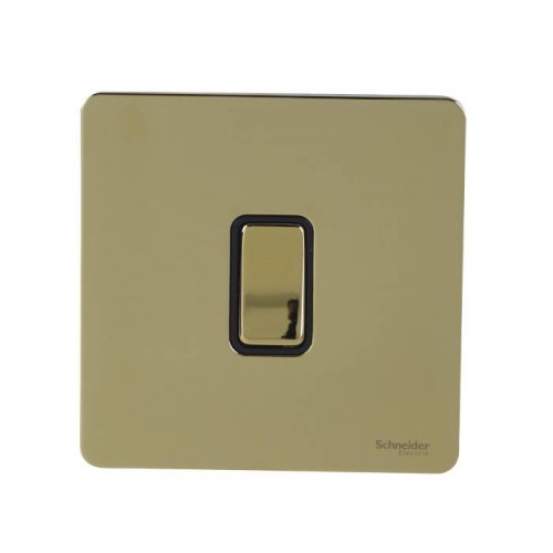 Schneider Electric Ultimate Polished Brass Screwless Switch 10A 1 Gang 2 Way Flat Plate Switch GU1412R-BPB