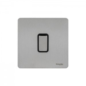 Schneider Electric Ultimate Screwless Flat Plate Switch 1 Gang Stainless Steel with Black Interior GU1412BSS