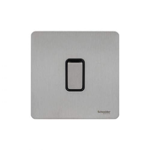 Schneider Electric Ultimate Screwless Flat Plate Switch 1 Gang Stainless Steel with Black Interior GU1412BSS