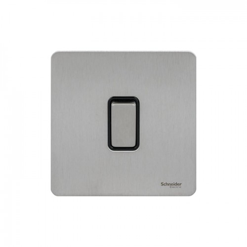 Schneider Ultimate Screwless Flat Plate - Rocker Plate Switch - 1 Gang - Stainless Steel (GU1412BSS),