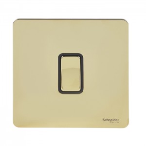 Schneider Electric Ultimate Screwless Flat Plate Switch 1 gang brass switch GU1414BPB