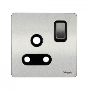 Schneider Ultimate Screwless Flat Plate Switched Socket, 15A, 2P+E, BS546, Black & Stainless Steel GU3490BSS