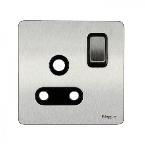Schneider Ultimate Screwless Flat Plate Switched Socket, 15A, 2P+E, BS546, Black & Stainless Steel GU3490BSS