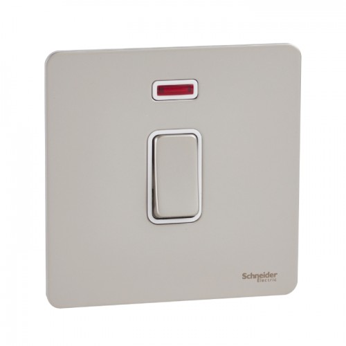 Schneider Ultimate Screwless Flat Plate Switch, 20A, 2-Pole, Neon, White & Pearl Nickel GU2411WPN