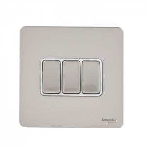 Schneider Electric Ultimate Screwless flat plate Switch 3 gangs pearl nickel rocker plate switch GU1432-WPN
