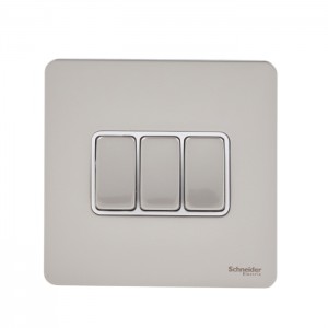 Schneider Electric Ultimate Screwless flat plate Switch 3 gangs pearl nickel rocker plate switch GU1432-WPN