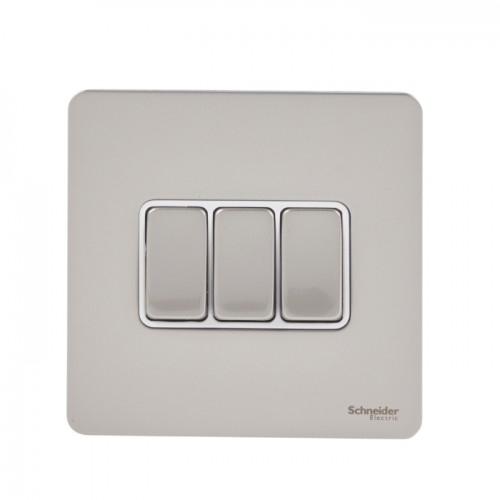 Schneider Electric Ultimate Screwless flat plate Switch 3 gangs pearl nickel rocker plate switch GU1432-WPN