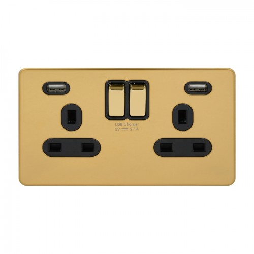 Schneider Electric Ultimate Switched Socket 2 USB charger 2 gang 13A Switch Socket GGBGU34202USBBPB