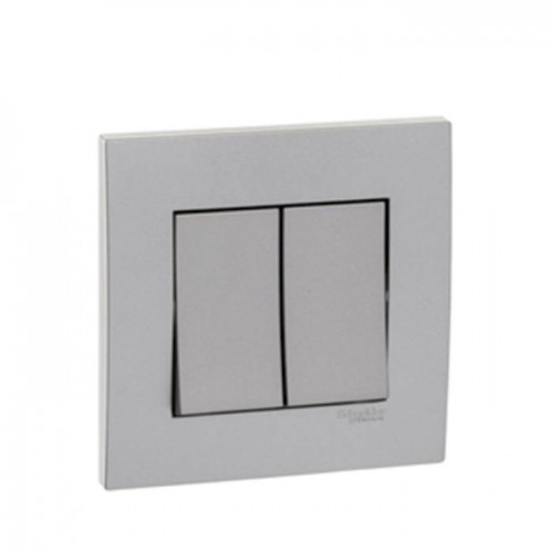 Schneider Electric Vivace Switch 16AX 250V 2 Gang 1 Way Aluminium Silver Switch KB32_1_AS