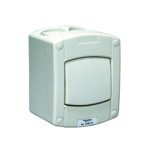 Schneider 10AX 250V Surface Mount One Gang Two Way Switch IP66 - CSW110